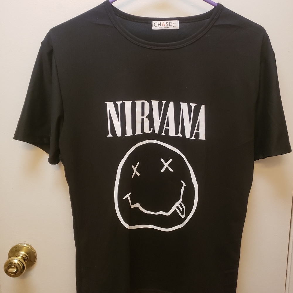 Chase New Design Unisex NIRVANA Black Cotton Round Neck Short-Sleeved T-Shirt